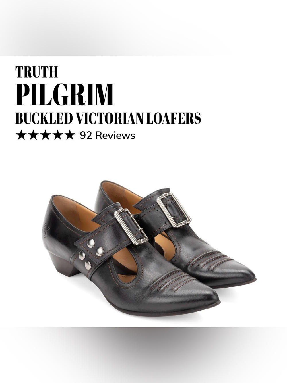 Fluevog NEARLY NEW Truth Pilgrim black pointy Victorian buckle shoe -7 (fit 6.5)